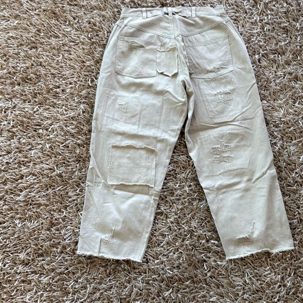 Pol Distressed Cropped Patchwork Details Raw Hem … - image 8